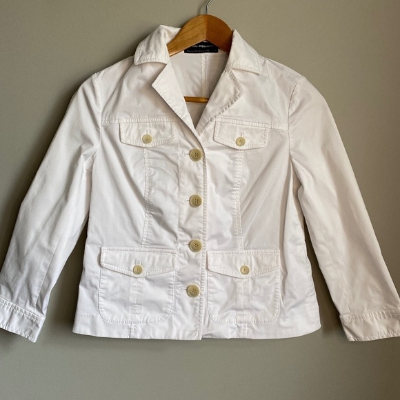 Club Monaco Women's White Front Button Cropped Light Cotton Jacket Size 6 - Picture 1 of 13